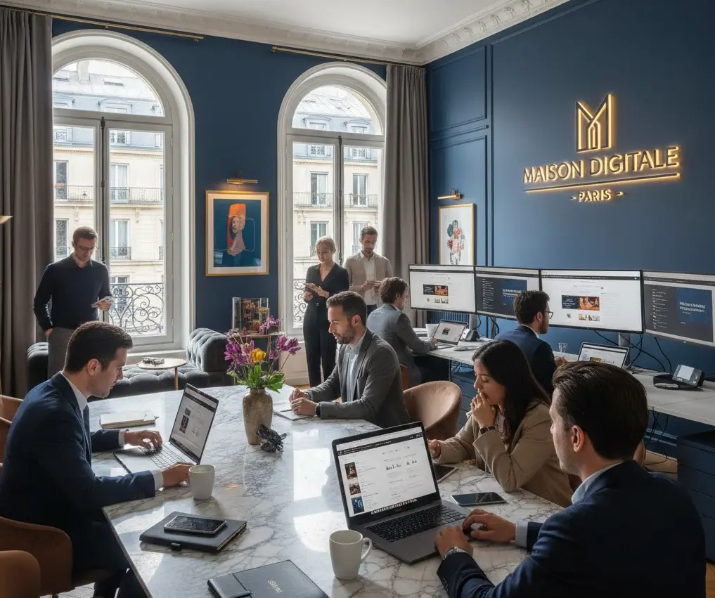 Réunion d'équipe NERIXO GROUP - Agence web française planifiant des projets pour clients France